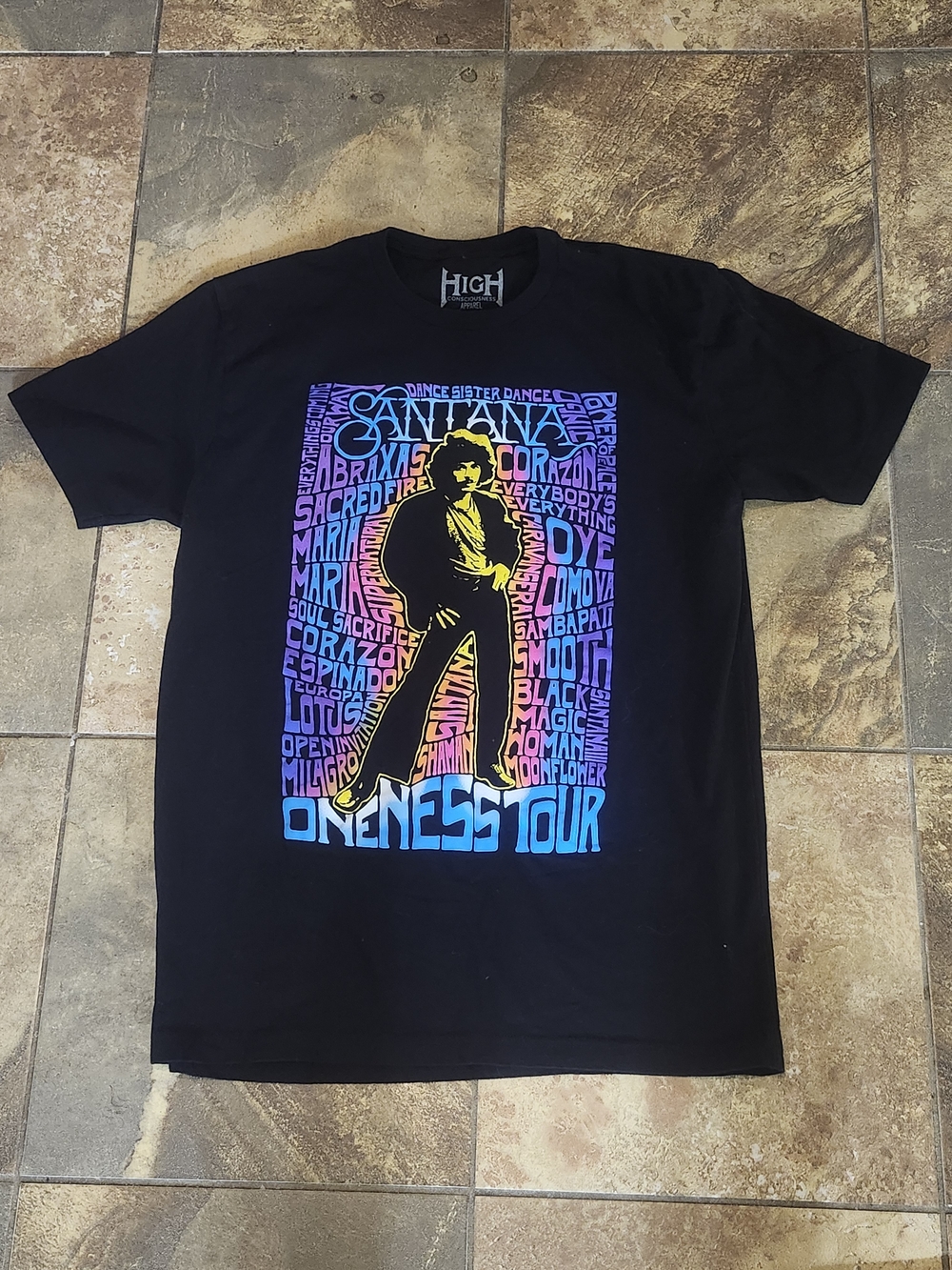 Santana Oneness Tour Wordsmith Graphic T-Shirt Black Men's Large High Conscious